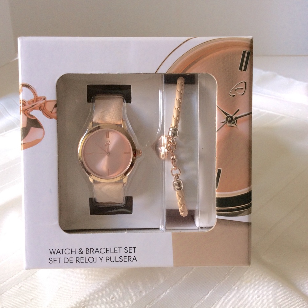 Rose Gold Watch and Bracelet Set
